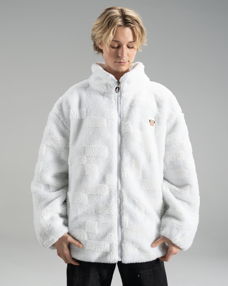 Cloveru Jackets 白 The Sheep Sherpa White | Very Cool x Minecraft– Cool Shirtz