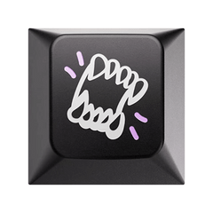 A black keycap with a silver skeletal dog jaw symbol on a transparent background. Key cap, cherry style, cherry key, metal keycap, aluminium keycap, laser etched, MX-compatible, cherry profile, custom keycaps, goth, emo, punkdesign icon